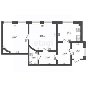 3-к квартира, вторичка, 56м2, 1/1 этаж