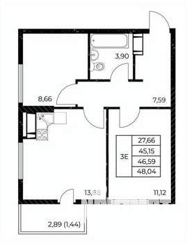 2-к квартира, вторичка, 48м2, 18/25 этаж