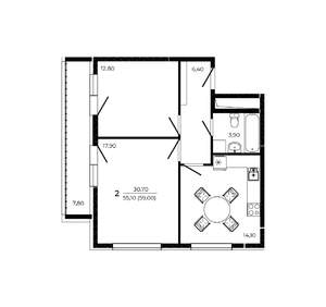 2-к квартира, вторичка, 59м2, 6/19 этаж
