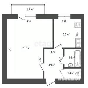 1-к квартира, вторичка, 37м2, 1/9 этаж