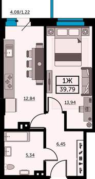 1-к квартира, вторичка, 39м2, 12/24 этаж