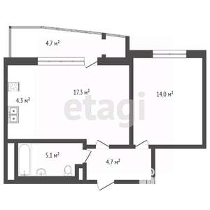 2-к квартира, вторичка, 50м2, 16/22 этаж