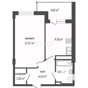 1-к квартира, вторичка, 39м2, 2/10 этаж