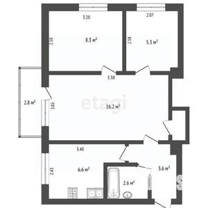 3-к квартира, вторичка, 46м2, 2/2 этаж