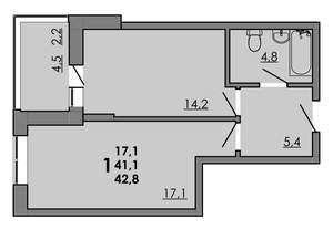 1-к квартира, вторичка, 43м2, 2/16 этаж