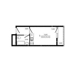 Студия квартира, вторичка, 21м2, 5/19 этаж