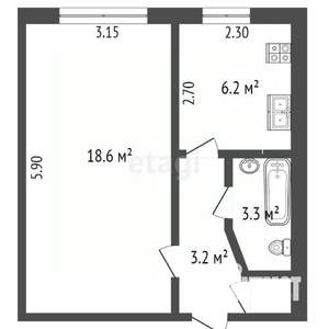 1-к квартира, вторичка, 32м2, 1/9 этаж