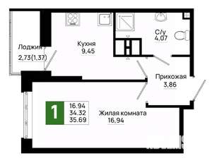 1-к квартира, вторичка, 36м2, 15/20 этаж