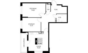 2-к квартира, вторичка, 71м2, 2/12 этаж