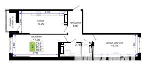 2-к квартира, вторичка, 67м2, 15/25 этаж