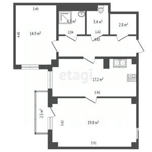 2-к квартира, вторичка, 75м2, 4/16 этаж