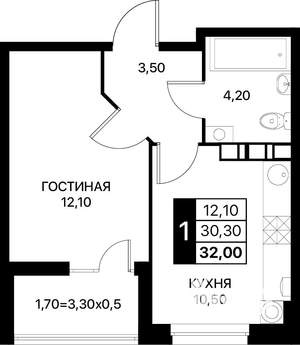 1-к квартира, вторичка, 32м2, 5/20 этаж