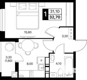 1-к квартира, вторичка, 33м2, 5/12 этаж