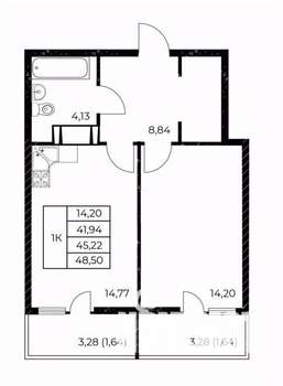 1-к квартира, вторичка, 49м2, 22/25 этаж