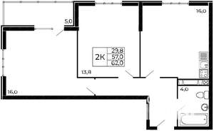 2-к квартира, вторичка, 60м2, 18/19 этаж