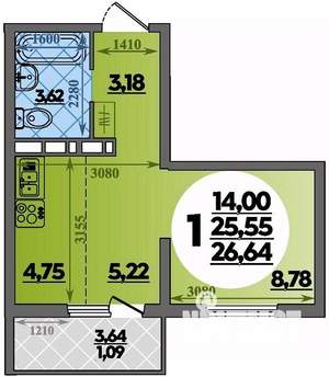 Студия квартира, вторичка, 27м2, 9/18 этаж