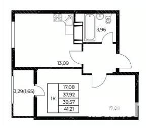 1-к квартира, строящийся дом, 41м2, 14/25 этаж