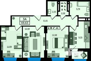 3-к квартира, вторичка, 70м2, 11/23 этаж