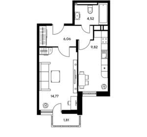 1-к квартира, вторичка, 37м2, 14/25 этаж