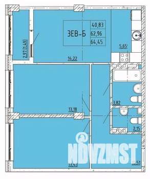 2-к квартира, строящийся дом, 64м2, 2/6 этаж