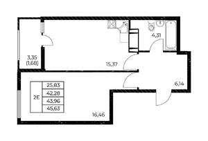 1-к квартира, вторичка, 46м2, 9/25 этаж