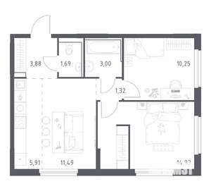 2-к квартира, вторичка, 52м2, 3/17 этаж