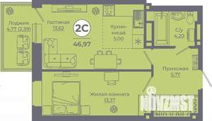 2-к квартира, вторичка, 47м2, 21/24 этаж