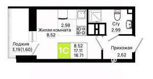 Студия квартира, вторичка, 19м2, 19/25 этаж