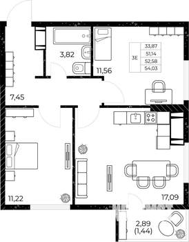 2-к квартира, вторичка, 54м2, 23/25 этаж