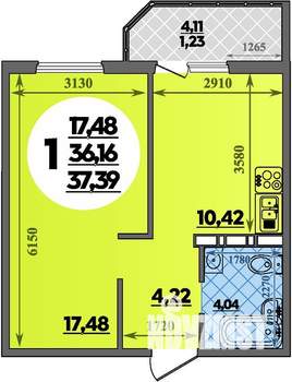 1-к квартира, строящийся дом, 37м2, 15/17 этаж