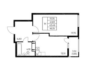 1-к квартира, вторичка, 45м2, 7/25 этаж