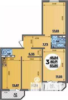 3-к квартира, вторичка, 84м2, 12/17 этаж