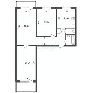 3-к квартира, вторичка, 62м2, 8/9 этаж