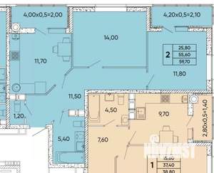 2-к квартира, вторичка, 60м2, 10/12 этаж