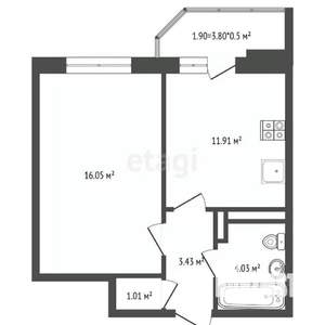 1-к квартира, вторичка, 40м2, 22/22 этаж