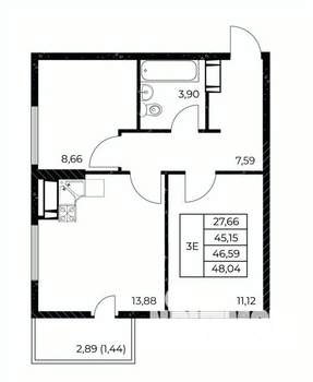2-к квартира, вторичка, 48м2, 24/25 этаж