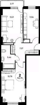 2-к квартира, вторичка, 54м2, 16/25 этаж