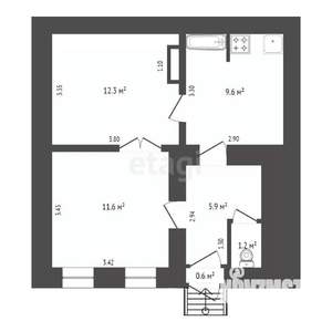 2-к квартира, вторичка, 42м2, 1/2 этаж