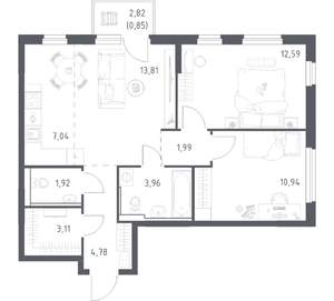 2-к квартира, вторичка, 61м2, 10/17 этаж