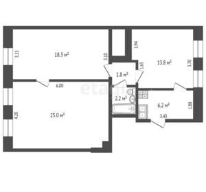 3-к квартира, вторичка, 67м2, 2/2 этаж