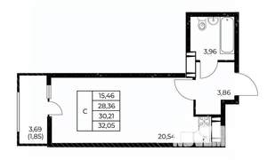Студия квартира, вторичка, 32м2, 24/25 этаж