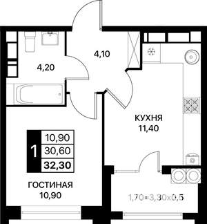 1-к квартира, вторичка, 32м2, 20/20 этаж