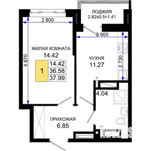 1-к квартира, вторичка, 38м2, 14/25 этаж