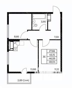 2-к квартира, вторичка, 48м2, 20/25 этаж