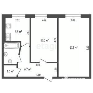 2-к квартира, вторичка, 44м2, 1/5 этаж