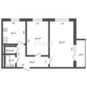 2-к квартира, вторичка, 55м2, 8/9 этаж