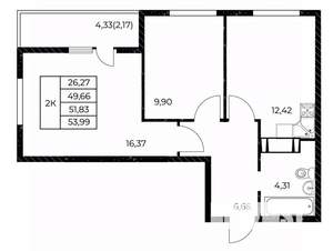 2-к квартира, вторичка, 54м2, 5/25 этаж