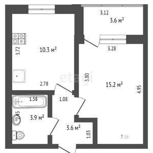 1-к квартира, вторичка, 45м2, 7/10 этаж