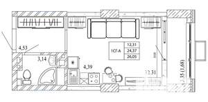 Студия квартира, строящийся дом, 26м2, 2/20 этаж