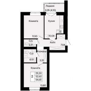 2-к квартира, вторичка, 55м2, 5/8 этаж